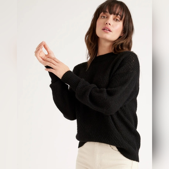 NWT Quince Baby Alpaca-Wool Diamond Stitch Crew Black Sz XS - Picture 3 of 12